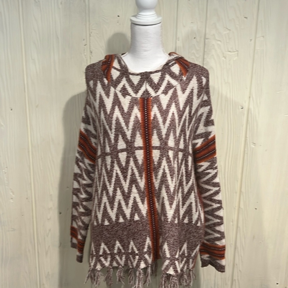 Shrinking Violet Brown Orange Patterned Hooded Sw… - image 1